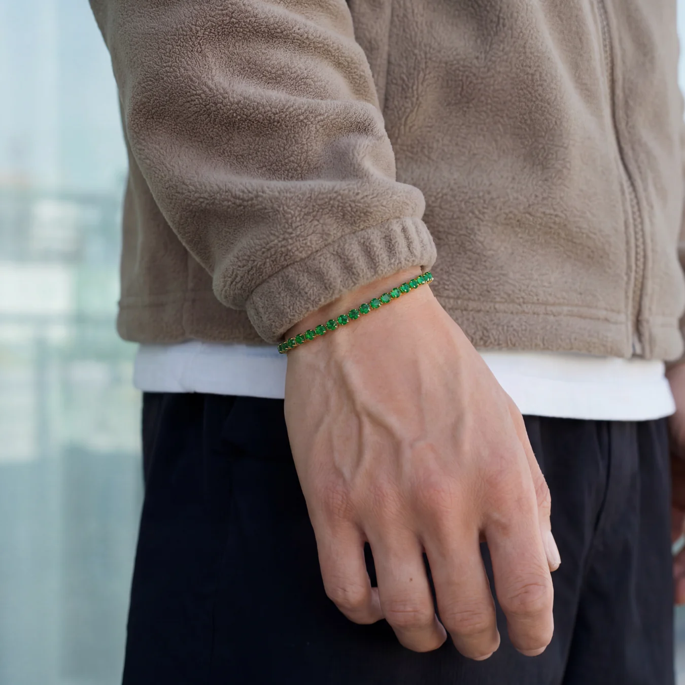 Tennis Green Bracelet (Gold) - Image 5